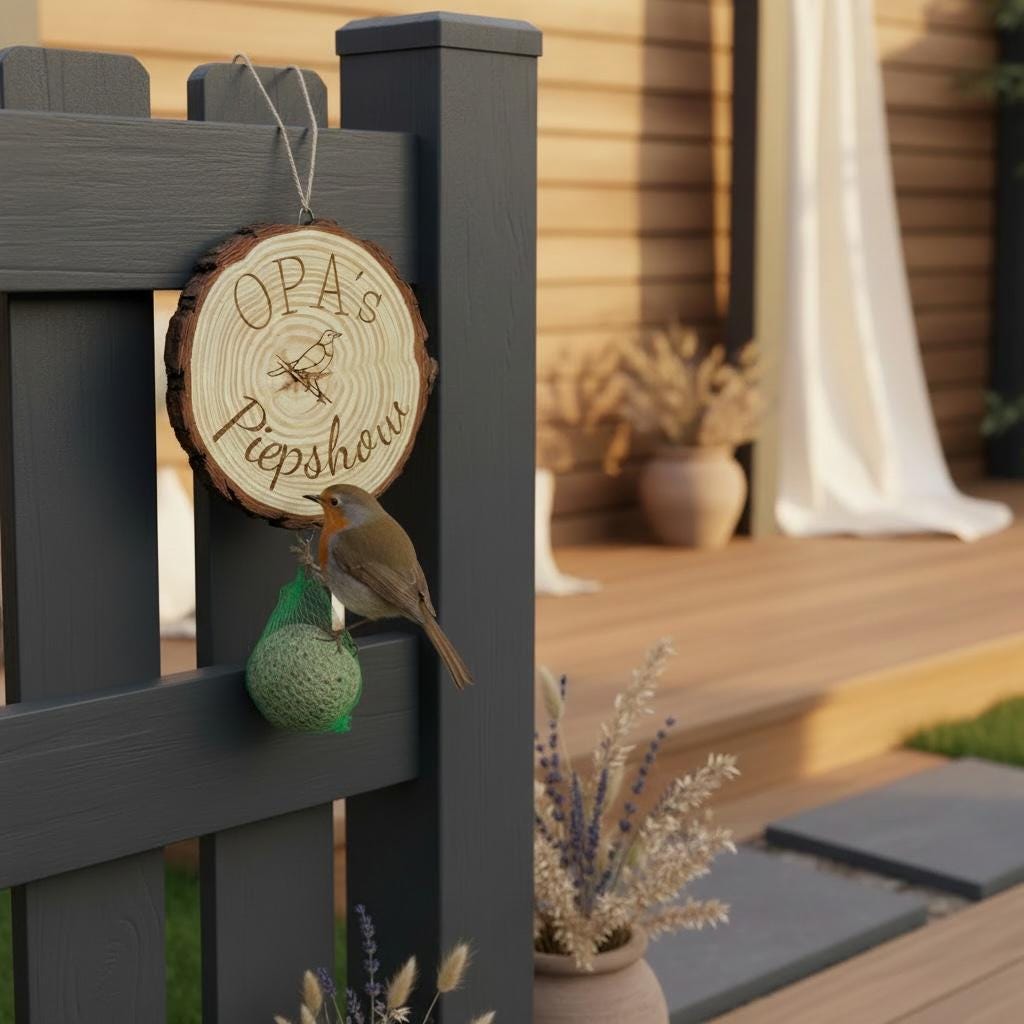 Baumscheibe Gravur Vogelfutterstation, Holz mit Meisenknödelhalter, 16-17 cm, DasGlueckswerk, Personalisierte Geschenk, Bird Feeders, 