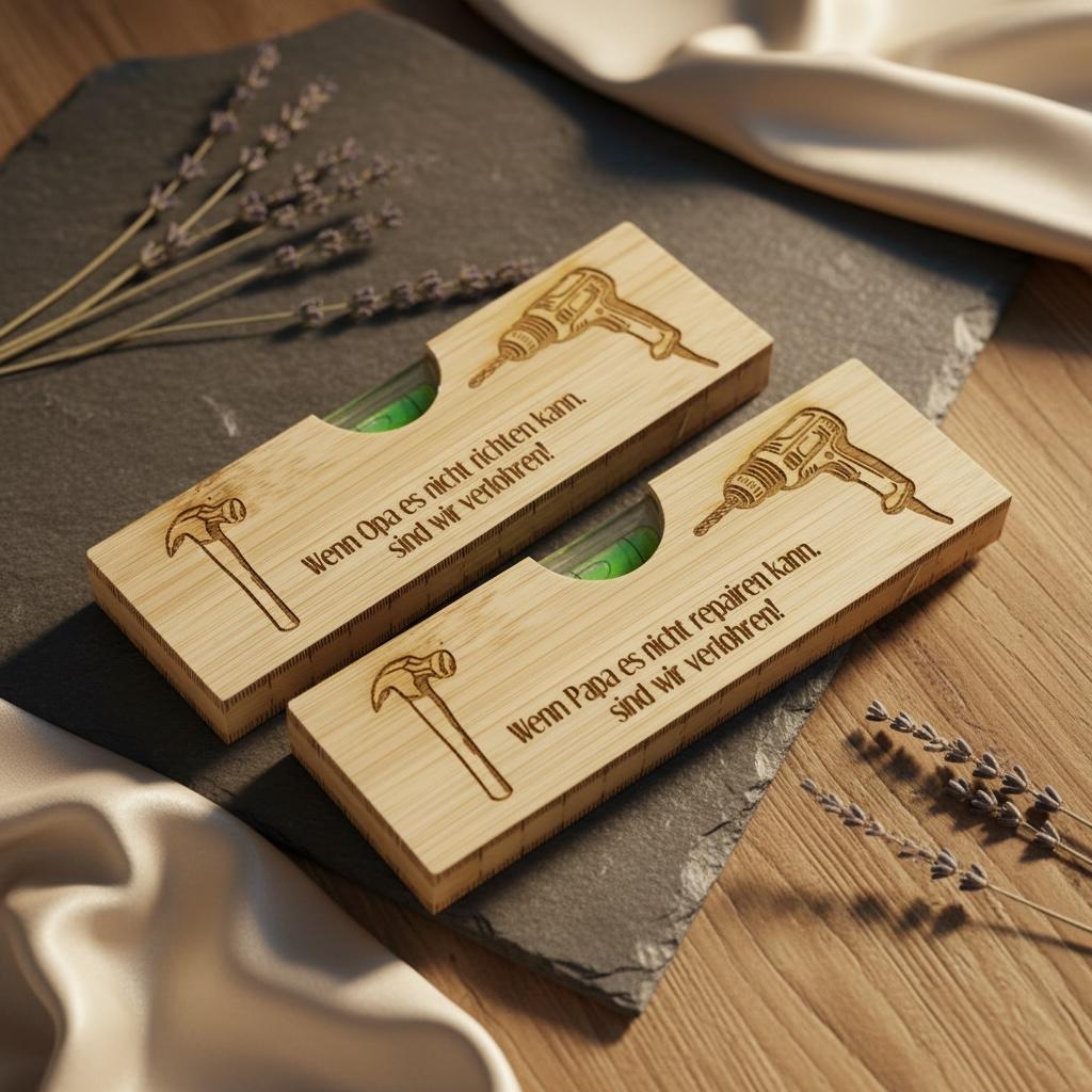 Wasserwaage mit Gravur, Geschenk für Papa und Opa, Werkzeug mit Flaschenöffner, DasGlueckswerk, Dekoration, Tools, holz