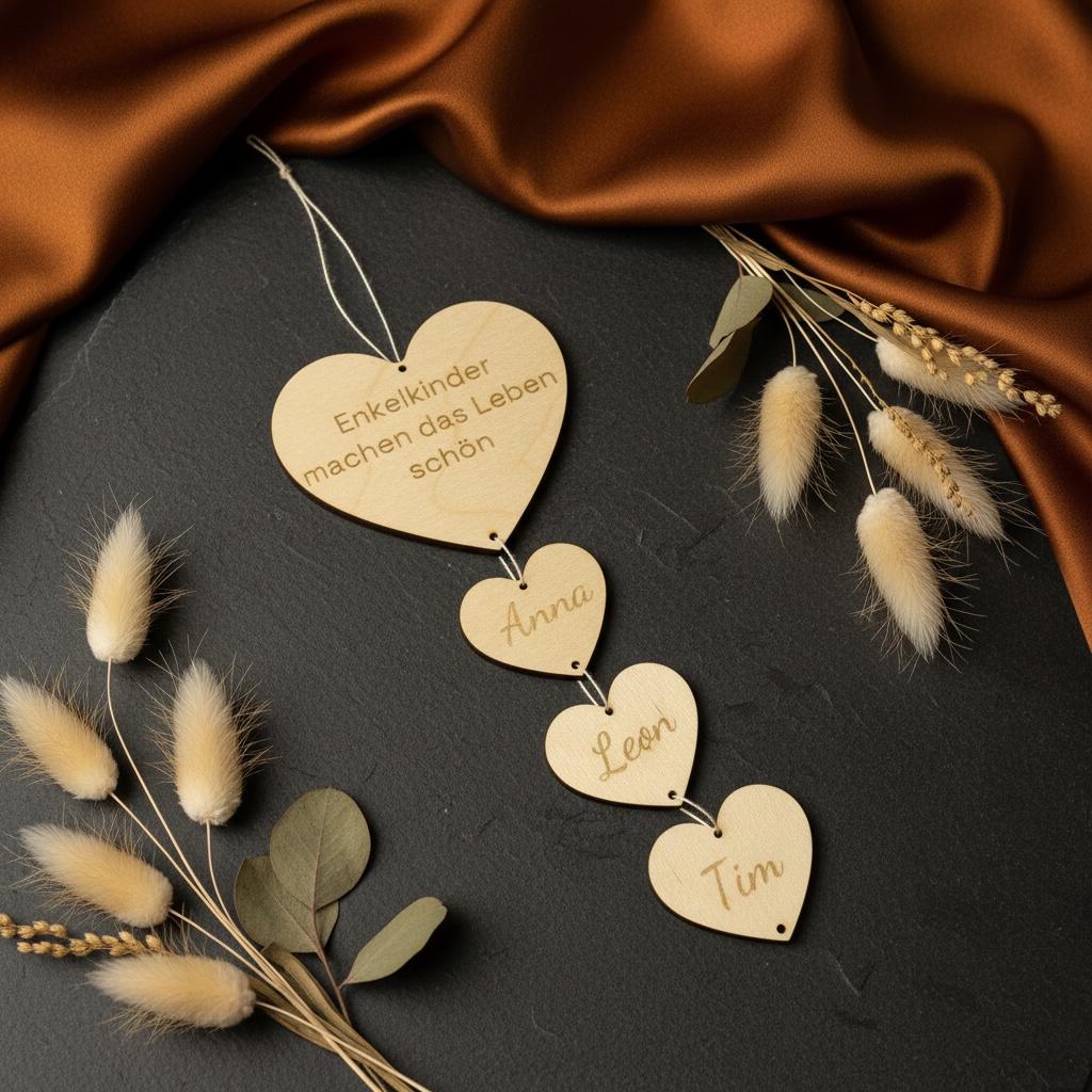 Holzgirlande Oma und Enkel | personalisierte Familiendeko aus Holz | Geschenk für Oma mit Namen der Enkelkinder, DasGlueckswerk, Dekoration, Mobiles, holz