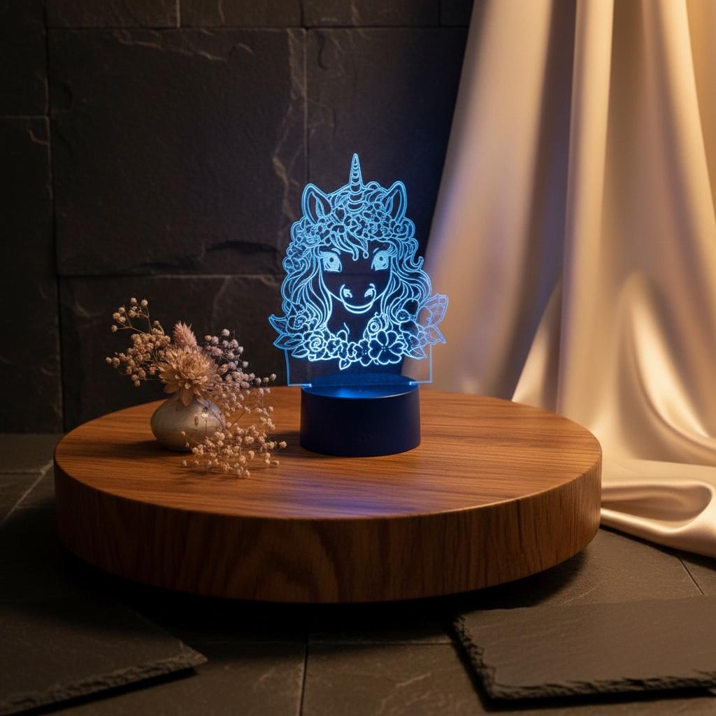 Personalisierte LED Lampe Einhorn Holz, Kinderzimmer Deko mit Name, Geschenk zur Geburt, DasGlueckswerk, Geburtstag, Night Lights, Plastik, acrylglas