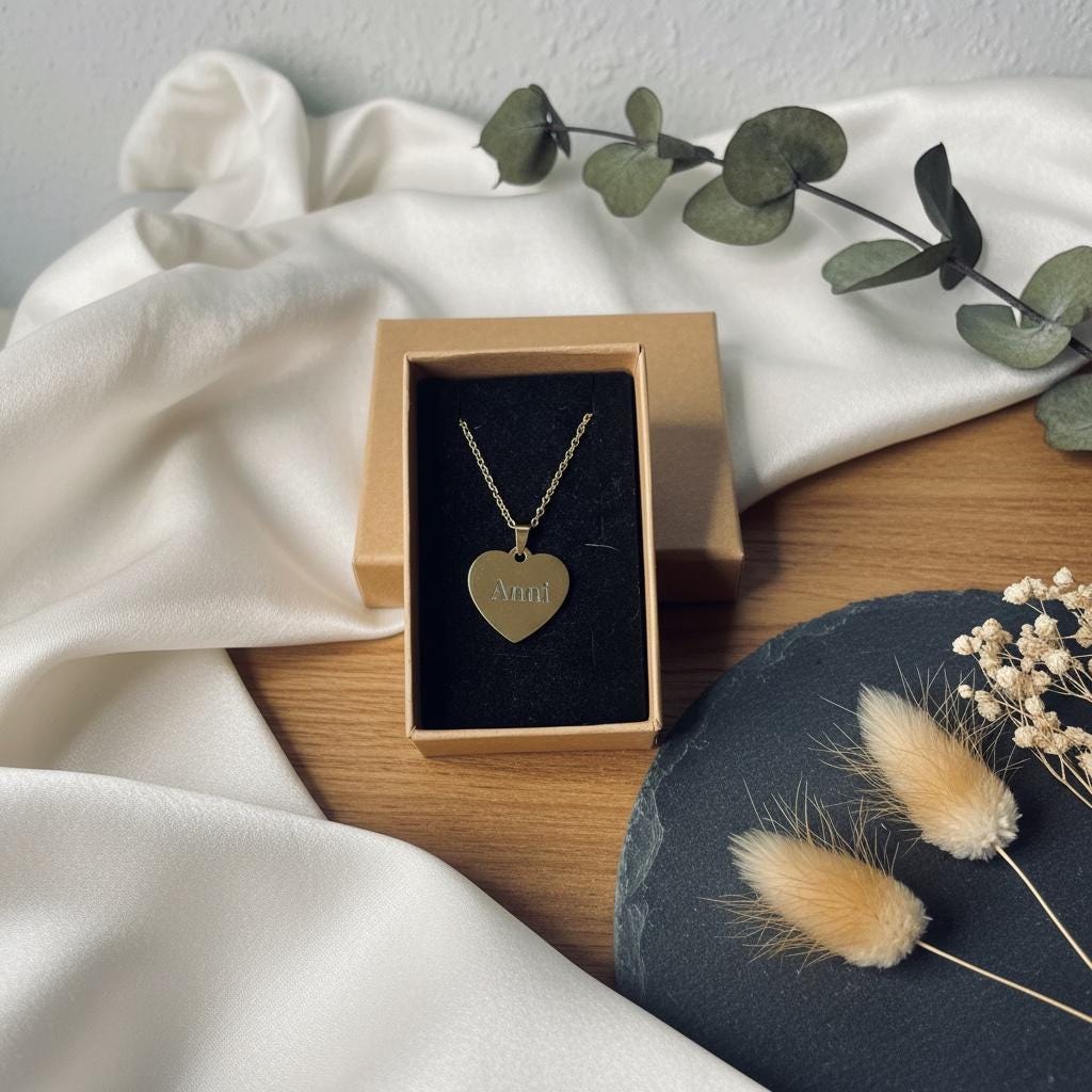 Halskette Herz Gravur, Anhänger Gold Silber Rosegold, im Schmuckkästchen mit Wunschtext, DasGlueckswerk, Personalisierte Geschenk, Charm Necklaces, obsidian