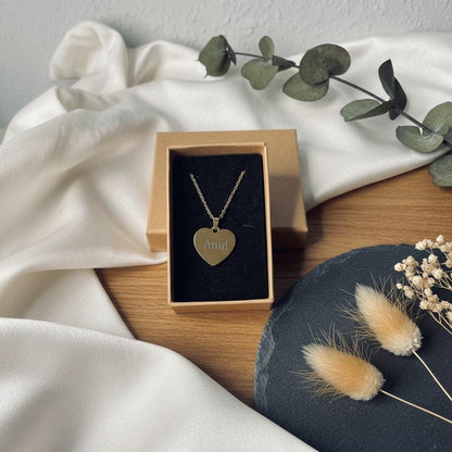 Halskette Herz Gravur, Anhänger Gold Silber Rosegold, im Schmuckkästchen mit Wunschtext, DasGlueckswerk, Personalisierte Geschenk, Charm Necklaces, obsidian