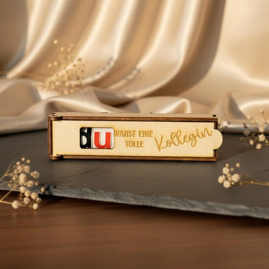 Schokoladenhülle Holz mit Gravur Du warst ein toller Kollege / Kollegin, Geschenkidee für Abschied aus dem Job oder Team