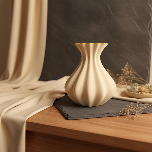 3D Vase "Elenor" mit Goldrand – moderne Luxus Deko Vase wasserdicht in Blau oder Creme, Waben Design, Geschenkidee