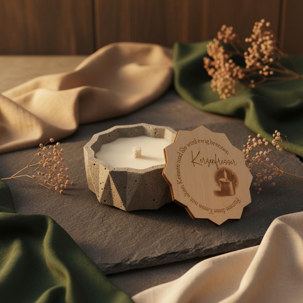 Betonkerze 14x6cm im Naturlook, Outdoor Deko für Terrasse und Garten, DasGlueckswerk, Kerzen aus Beton, Garden Decoration, holz, wachs, Beton, Glasfaser