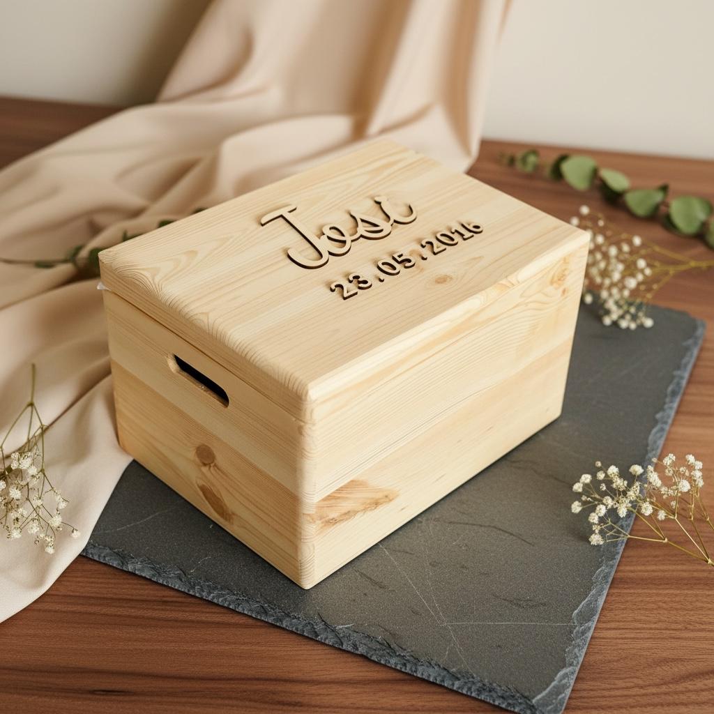 Erinnerungskiste Holz Kind personalisiert, Name und Geburtsdatum gravur, Geschenk Geburt Taufe, DasGlueckswerk, Hochzeit & Liebe, Gift Wrapping, holz