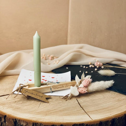 Geburtstagskerze Wäscheklammer Set, Wunsch dir was Aufschrift, kleines Geschenk zum Geburtstag, DasGlueckswerk, Personalisierte Geschenk, Greeting Cards, holz