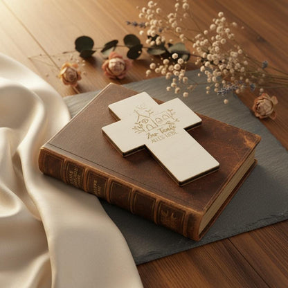 Holzkreuz mit Gravur Segenswünsche, Geschenk zur Taufe oder Kommunion Kind, DasGlueckswerk, Geburt & Baby, Wall Decor, holz