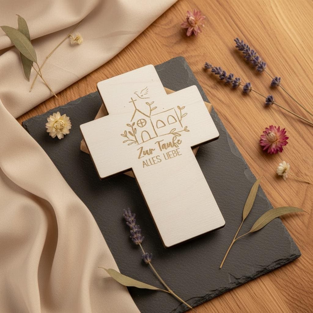 Holzkreuz mit Gravur Segenswünsche, Geschenk zur Taufe oder Kommunion Kind, DasGlueckswerk, Geburt & Baby, Wall Decor, holz