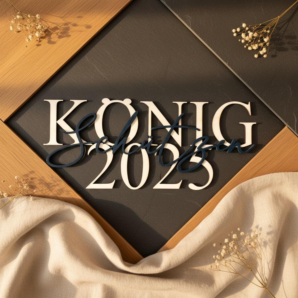 Schützenkönig Schild 2025 aus Holz, schwarz lackiert, 28 cm, Geschenk Königstisch, DasGlueckswerk, Dekoration, Door Hangers, holz