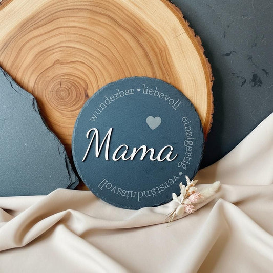 Schiefertafel Geschenk Mama, Tafel aus Schiefer und Holz, rund oder eckig personalisierbar, DasGlueckswerk, Geburtstag, Message & Bulletin Boards, schiefer, holz