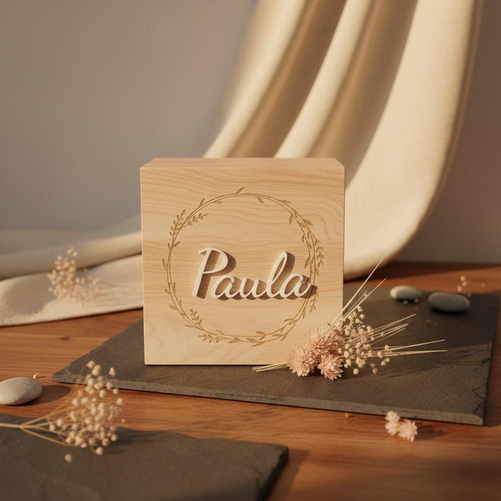 Spardose Blumenkranz Holz, personalisiert mit Namen aus Acrylglas, Geschenk zur Geburt, DasGlueckswerk, Geburtstag, Piggy Banks, Holz