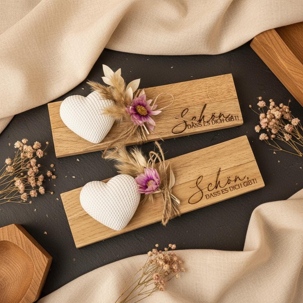 Geschenk Brettchen schön dass es dich gibt, Holz mit Herz und Trockenblumen, Geschenkidee, DasGlueckswerk, Dekoration, Greeting Cards, holz