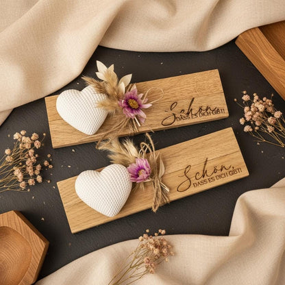 Geschenk Brettchen schön dass es dich gibt, Holz mit Herz und Trockenblumen, Geschenkidee, DasGlueckswerk, Dekoration, Greeting Cards, holz
