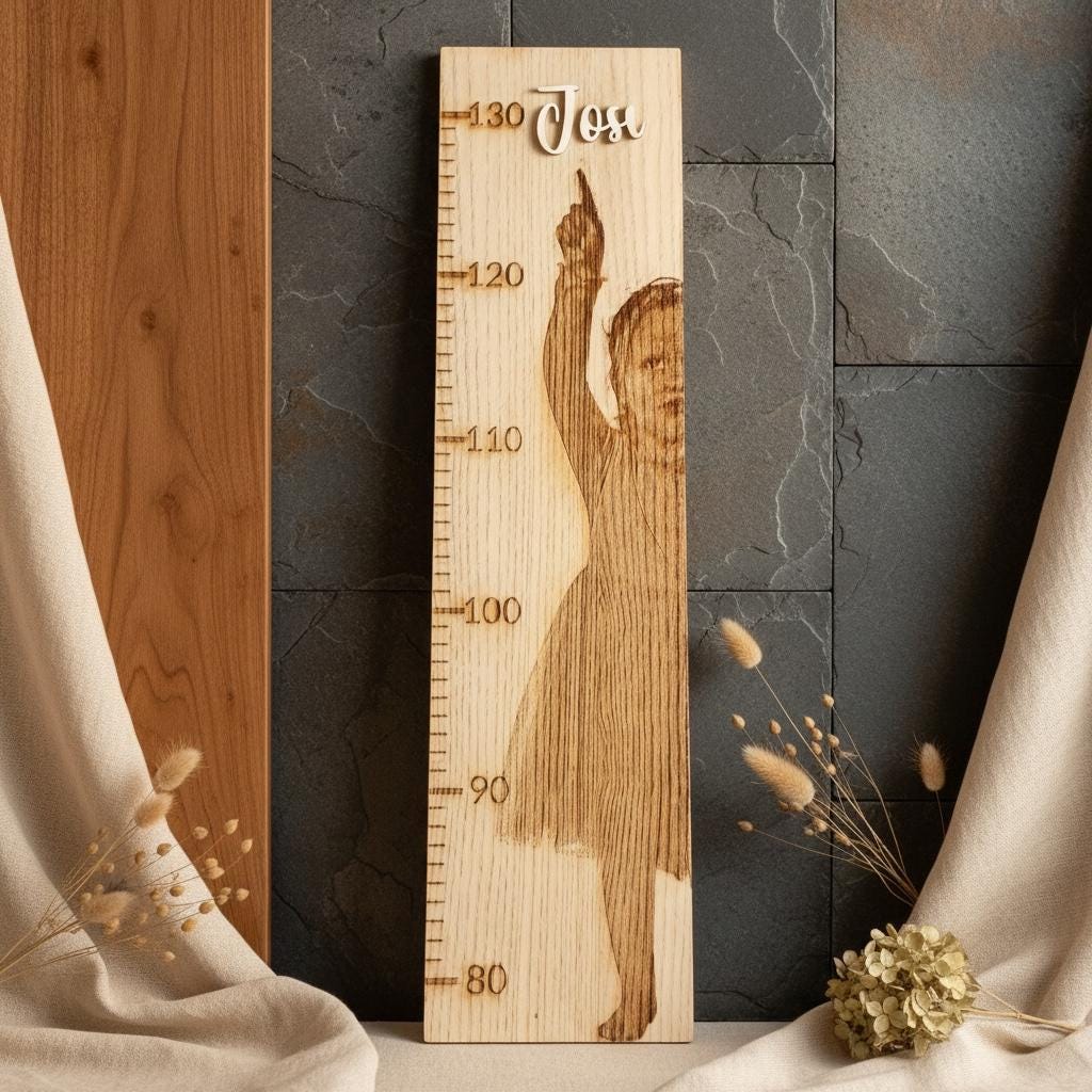 Kinder Messlatte Holz Foto, personalisiert 80-130 cm, Deko zur Geburt Taufe, DasGlueckswerk, Geburt & Baby, Kids' Furniture, Holz, acryl, uv dtf