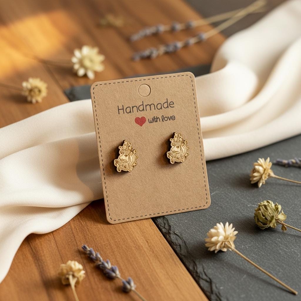 Einhorn von der Seite Holzohrringe – Handgefertigter Modeschmuck 1,5 cm, Geschenk für Einhornfans, Teenager, Kinder & Frauen Das Glückswerk