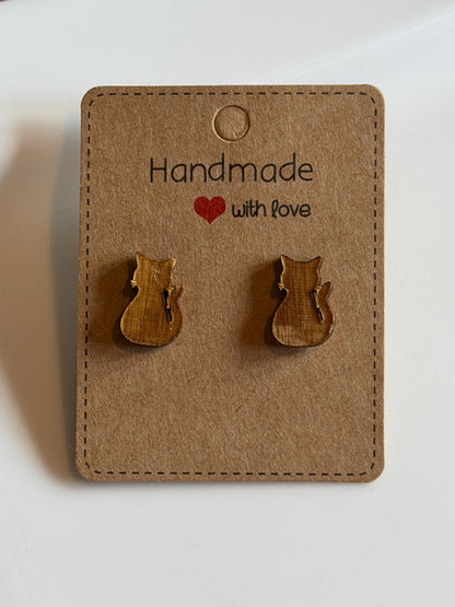 Katzensilhouette Holzohrringe – Handgefertigter Modeschmuck 1,5 cm, Geschenk für Katzenliebhaber, Teenager & Frauen Das Glückswerk