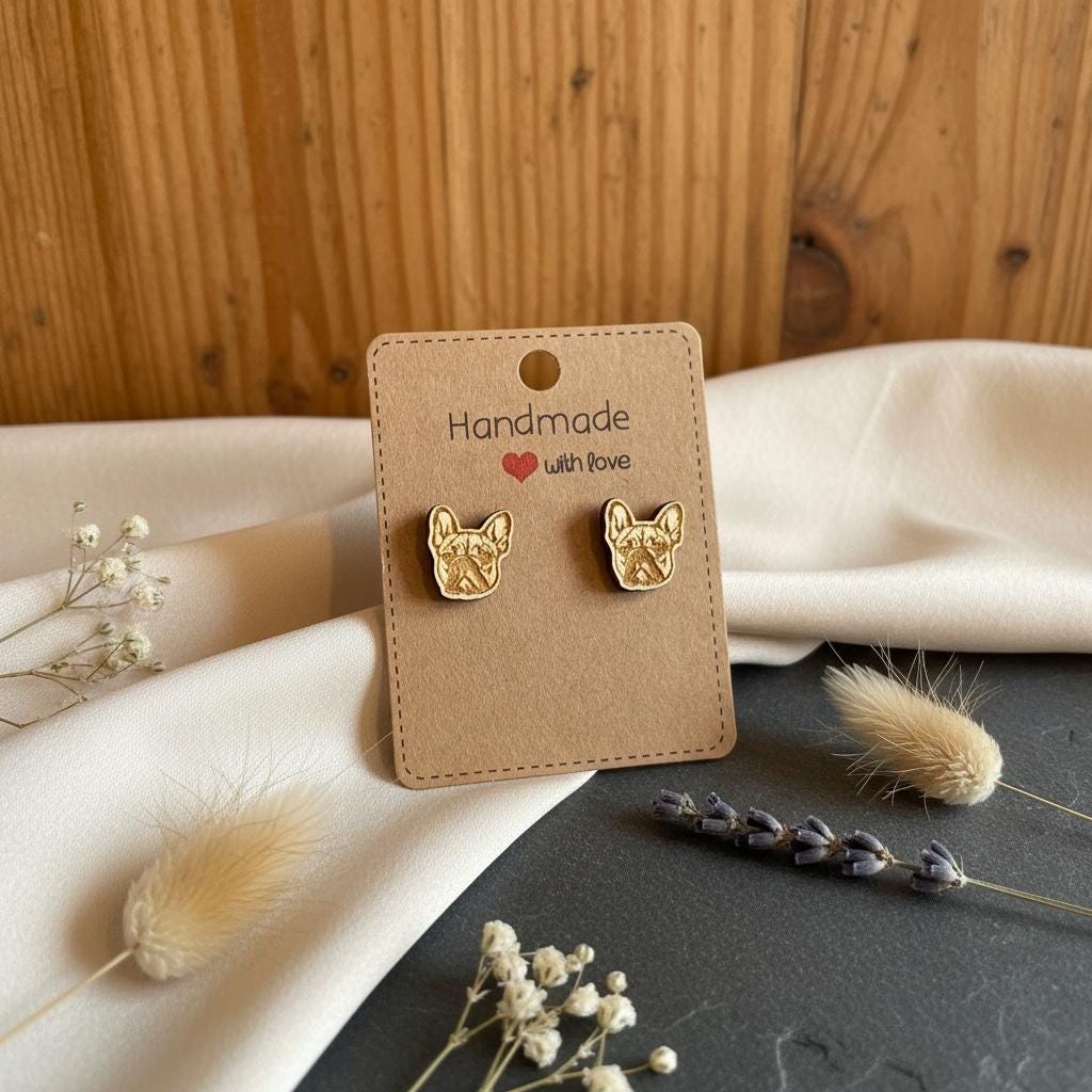 Pitbullkopf Holzohrringe – Handgefertigter Modeschmuck 1,5 cm, Geschenk für Tierliebhaber, Hunde & Pitbullfans Das Glückswerk