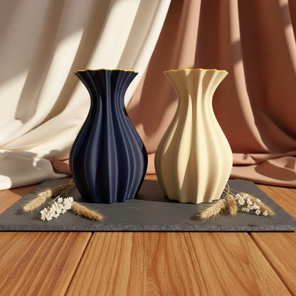 3D Vase "Mary" mit Goldrand – moderne Luxus Deko Vase wasserdicht in Blau oder Creme, Waben Design, stilvolle Geschenkidee