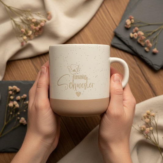Lieblingsschwester Tasse personalisiert, Keramik Becher mit Gravur, Geschenk für Schwester 330ml, DasGlueckswerk, Küche & Genuss, Mugs, keramik