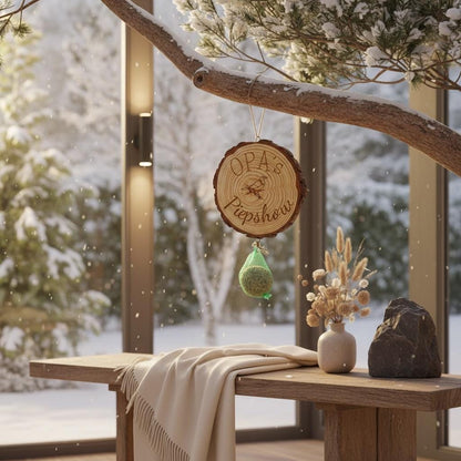 Baumscheibe Gravur Vogelfutterstation, Holz mit Meisenknödelhalter, 16-17 cm, DasGlueckswerk, Personalisierte Geschenk, Bird Feeders, 
