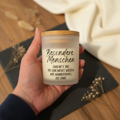Kerze mit Spruch Besondere Menschen – Sojawachs Kerze im Glas, Lieblingsmensch Geschenk, Kerze für Freundin, Motivations Geschenk Das Glückswerk