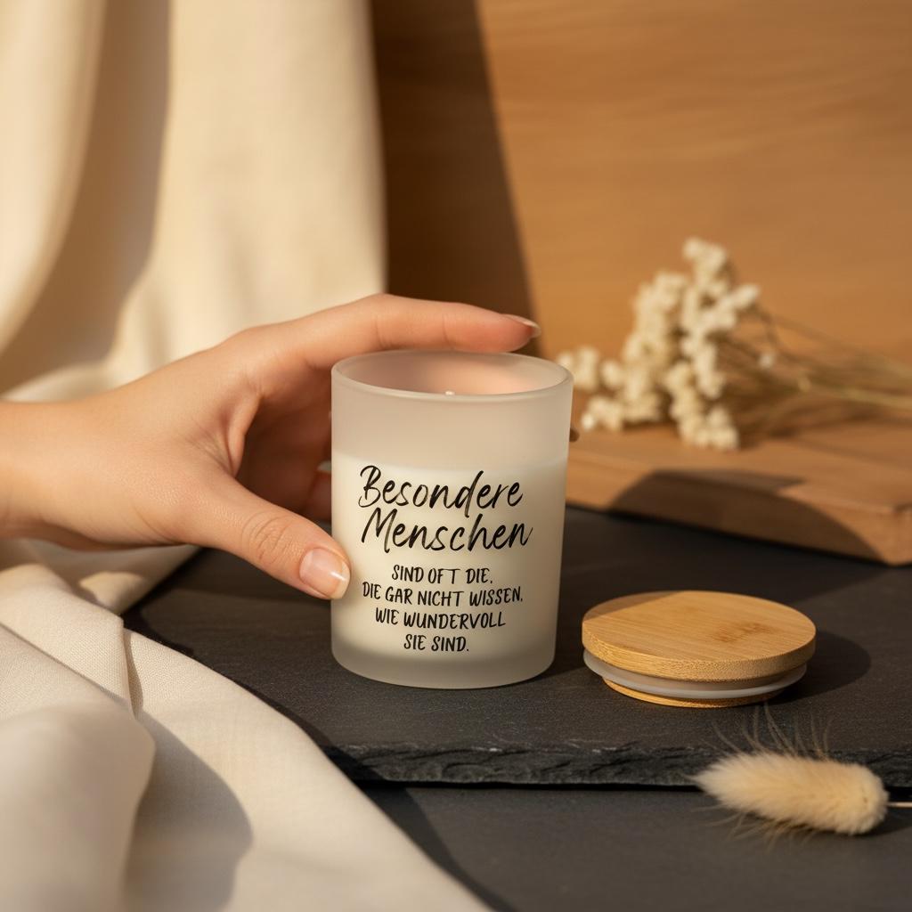 Kerze mit Spruch Besondere Menschen – Sojawachs Kerze im Glas, Lieblingsmensch Geschenk, Kerze für Freundin, Motivations Geschenk Das Glückswerk