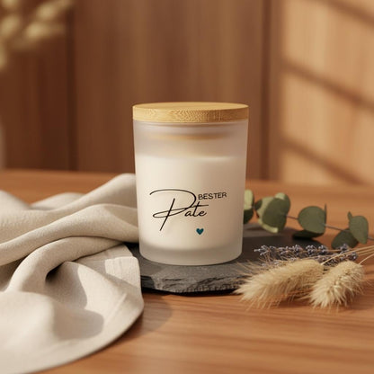 Bester Pate Kerze – Geschenk für Pate, Sojawachs Kerze im Glas, Kerze mit Spruch „Bester Pate“ blaues Herz, Taufe & Geburtstag Das Glückswerk