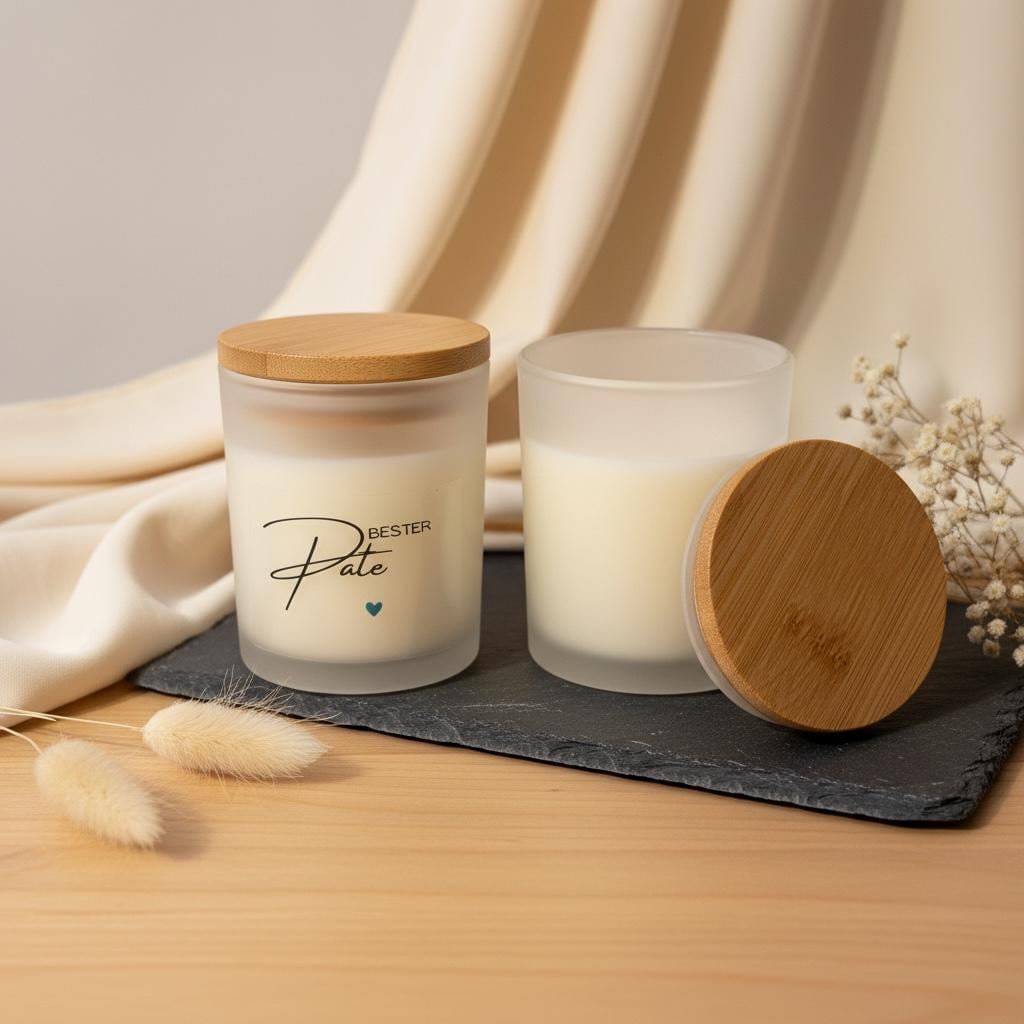 Bester Pate Kerze – Geschenk für Pate, Sojawachs Kerze im Glas, Kerze mit Spruch „Bester Pate“ blaues Herz, Taufe & Geburtstag Das Glückswerk