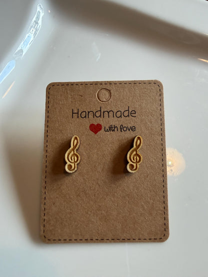 Notenschlüssel Holzohrringe – Handgefertigter Modeschmuck 1,5 cm, Geschenk für Musiker, Musikliebhaber & Teenager Das Glückswerk