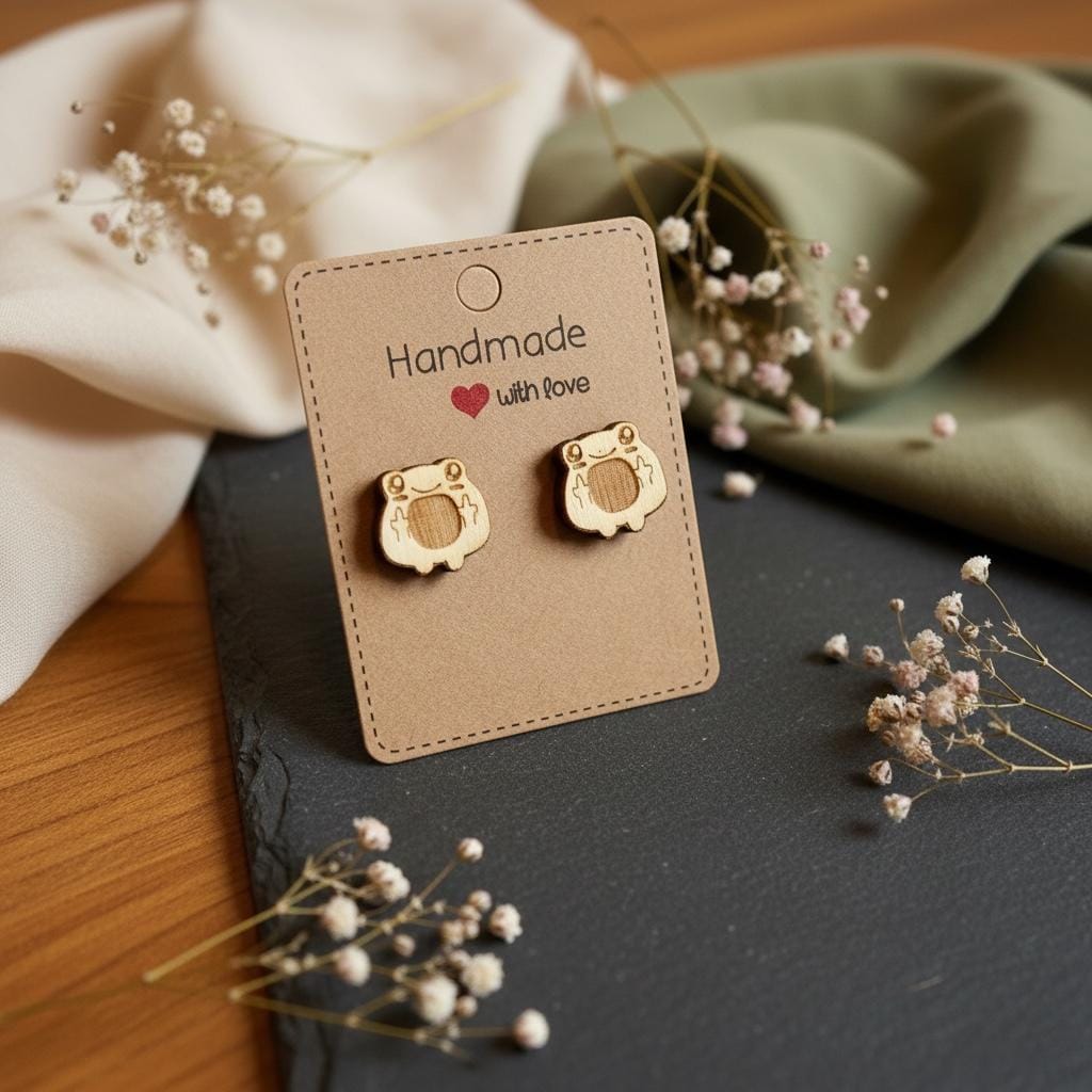 Lustiger Frosch Mittelfinger Holzohrringe – Handgefertigter Modeschmuck 1,5 cm, Geschenk für Humor & Spaß Das Glückswerk
