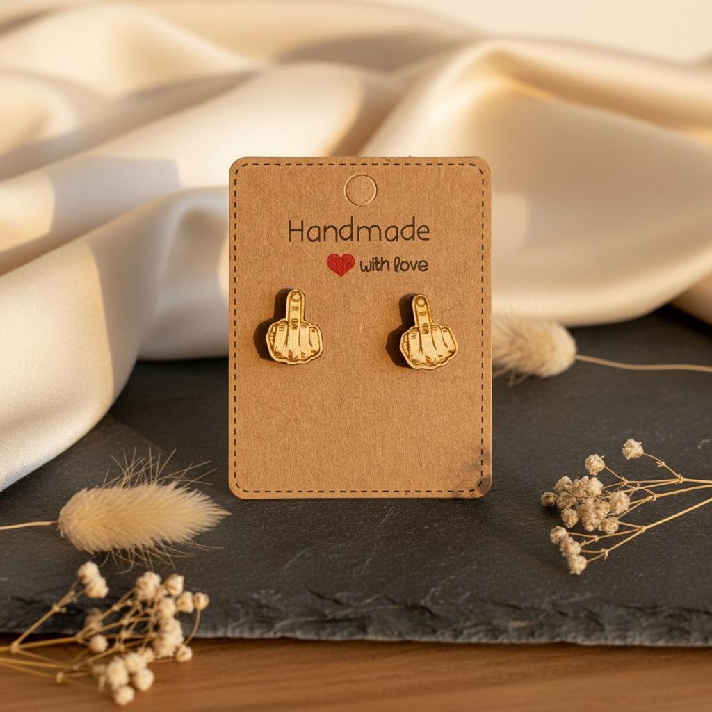 Mittelginger Holzohrringe – Handgefertigter Modeschmuck 1,5 cm, Minimalistisches Geschenk für Teenager & Frauen Das Glückswerk