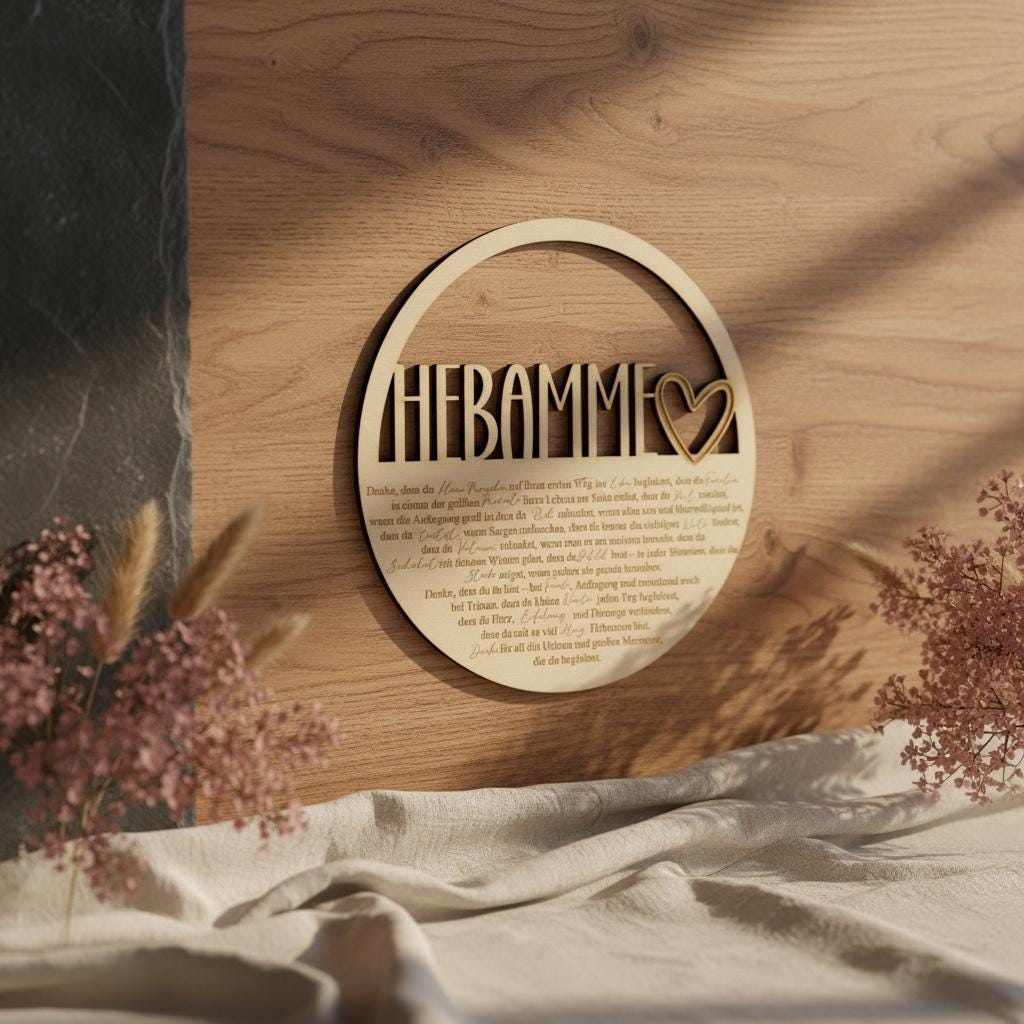 Holzkranz Hebamme Dankeschön graviert, Geschenk zur Geburt, Abschiedsgeschenk Geburtsbegleitung, DasGlueckswerk, Dekoration, Door Hangers, Holz