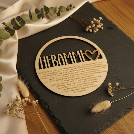 Holzkranz Hebamme Dankeschön graviert, Geschenk zur Geburt, Abschiedsgeschenk Geburtsbegleitung, DasGlueckswerk, Dekoration, Door Hangers, Holz