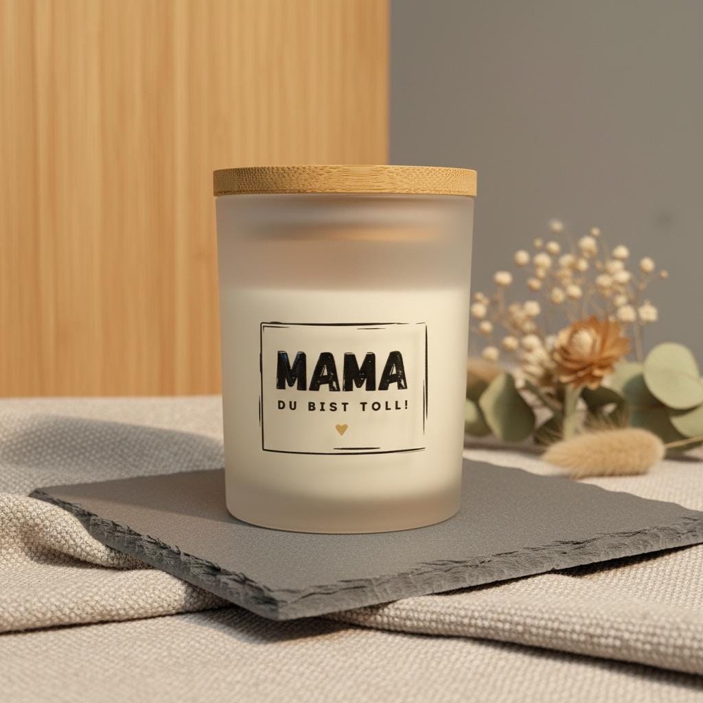 Mama Geschenk Kerze – Geschenk für Mama, Muttertagsgeschenk, Sojawachs Kerze im Glas, Kerze mit Spruch „Mama du bist toll“ modernes Geschenk Das Glückswerk