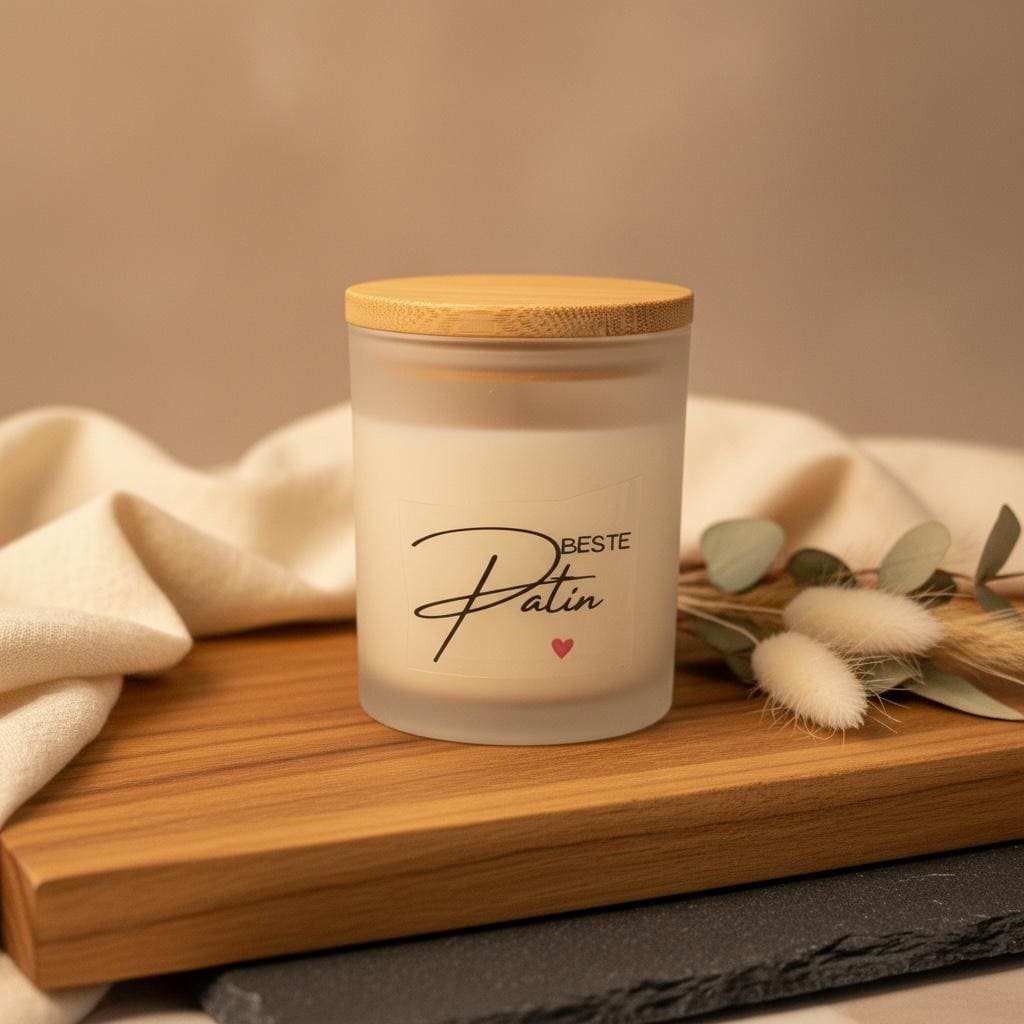 Beste Patin Kerze – Geschenk für Patin, Sojawachs Kerze im Glas, Kerze mit Spruch „Beste Patin“ rotes Herz, Taufe & Geburtstag Das Glückswerk