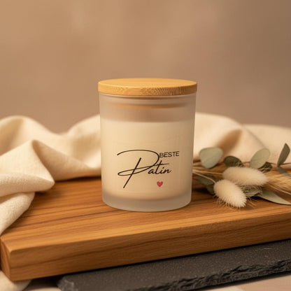 Beste Patin Kerze – Geschenk für Patin, Sojawachs Kerze im Glas, Kerze mit Spruch „Beste Patin“ rotes Herz, Taufe & Geburtstag Das Glückswerk