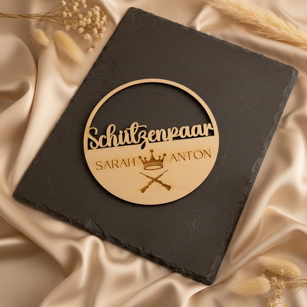 Schützenpaar Geschenk Holzkranz personalisiert – Thronpaar Geschenk mit Namen & Gravur, Schützenfest Erinnerung Wanddeko Das Glückswerk