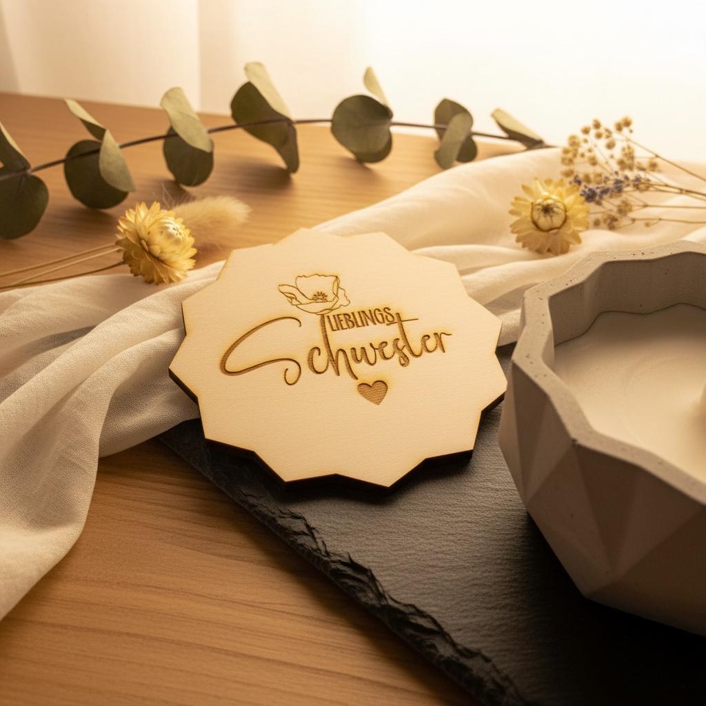 Lieblingsschwester Geschenk – Personalisierte Betonkerze mit Gravur, Outdoor Kerze, modernes Schwester Geschenk Das Glückswerk