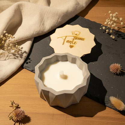 Betonkerze Gravur Lieblings Tante, Geschenk Rautenform Outdoor 14x5cm, DasGlueckswerk, Kerzen aus Beton, Container Candles, 