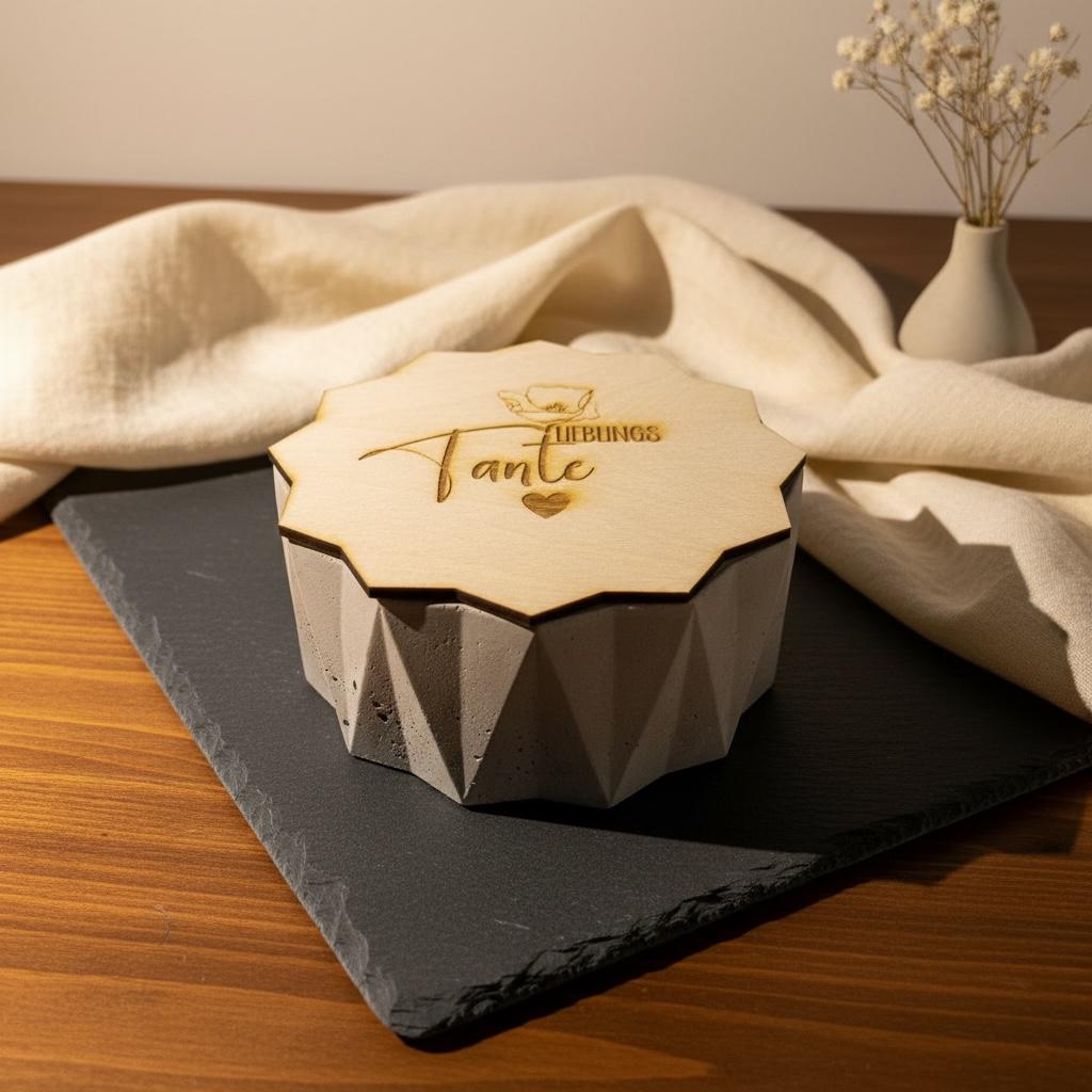 Betonkerze Gravur Lieblings Tante, Geschenk Rautenform Outdoor 14x5cm, DasGlueckswerk, Kerzen aus Beton, Container Candles, 
