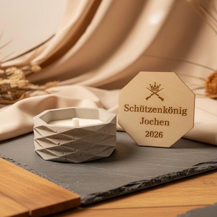 Personalisierte Betonkerze Schützenkönig – Geschenk Schützenfest, Outdoor Kerze mit Gravur, moderne Betonkerze Das Glückswerk