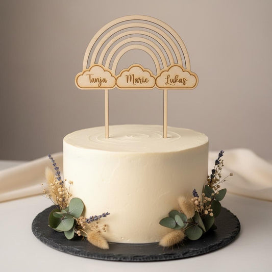 Cake Topper Regenbogen personalisiert | Tortendeko aus Holz oder Acryl | Geburtstag Taufe Hochzeit Das Glückswerk