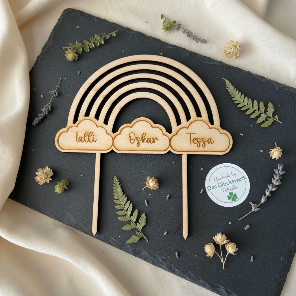 Cake Topper Regenbogen personalisiert | Tortendeko aus Holz oder Acryl | Geburtstag Taufe Hochzeit