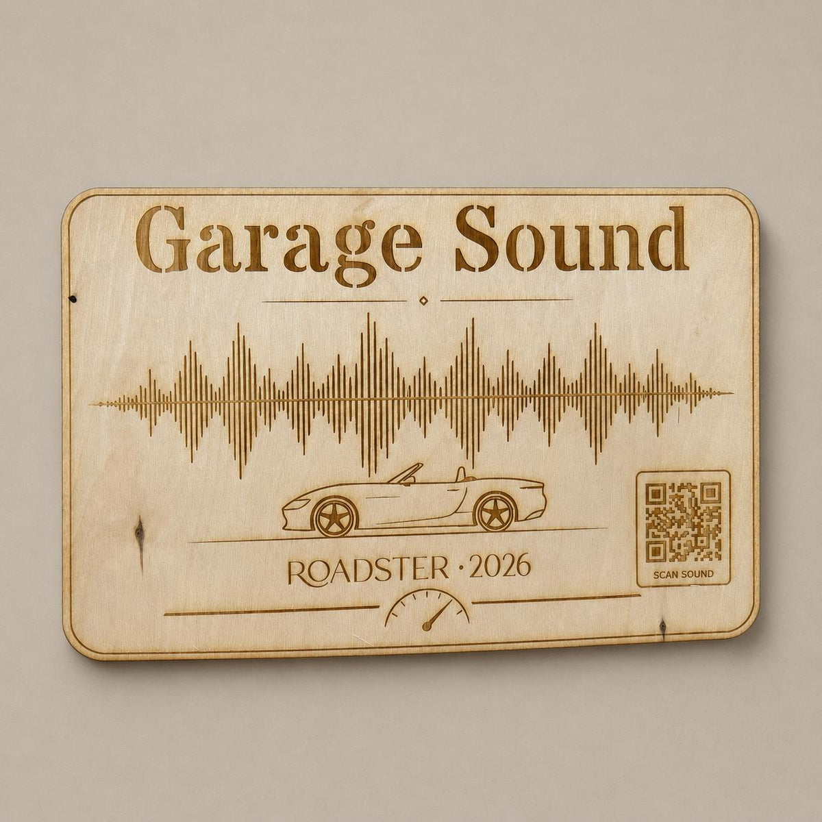 Garage Sound Display | personalisierte Motorsound Gravur mit QR-Code, DasGlueckswerk, Geschenke für Autofahrer, Signs, 