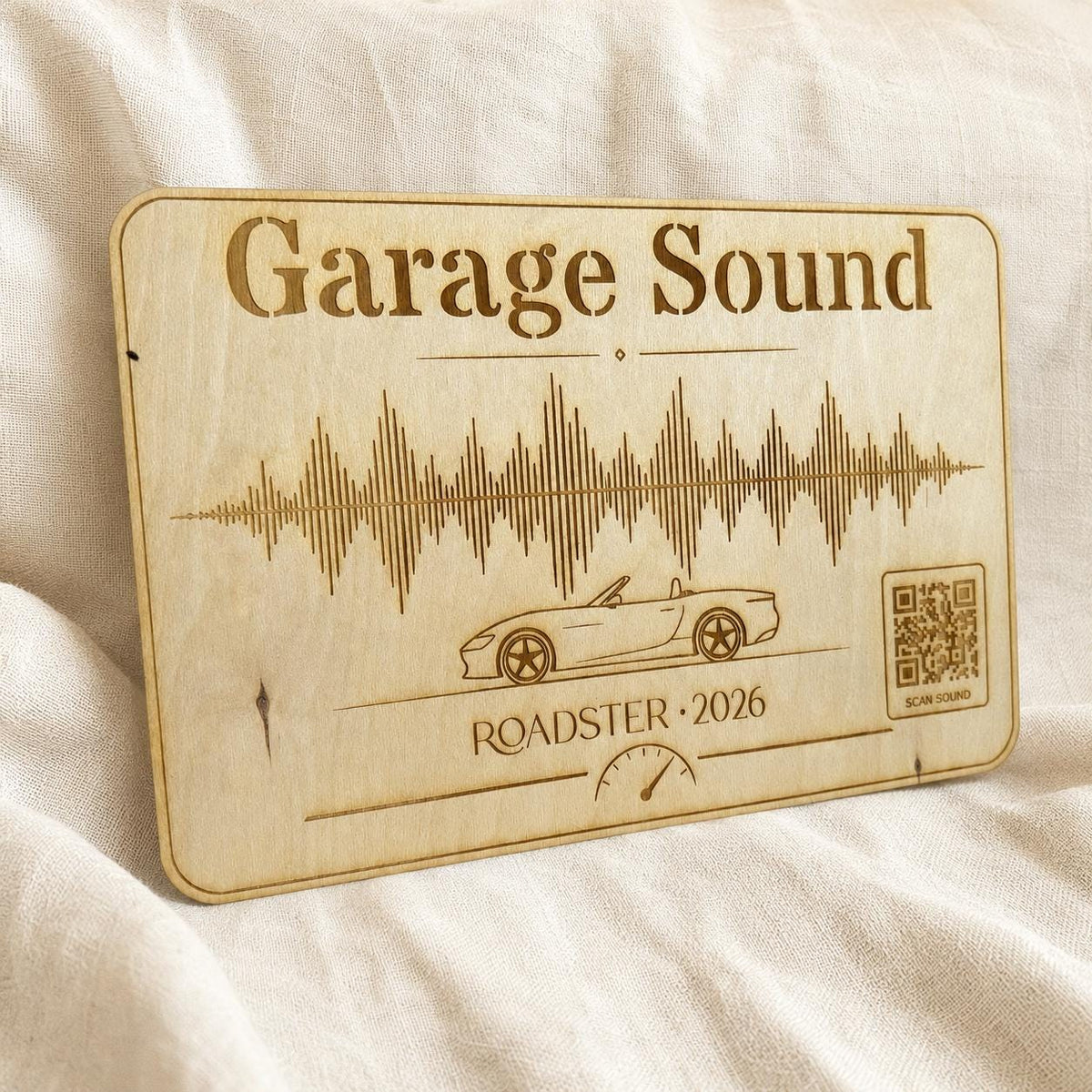 Garage Sound Display | personalisierte Motorsound Gravur mit QR-Code, DasGlueckswerk, Geschenke für Autofahrer, Signs, 