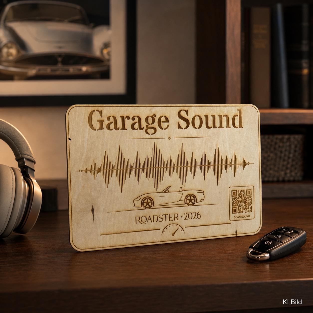 Garage Sound Display | personalisierte Motorsound Gravur mit QR-Code, DasGlueckswerk, Geschenke für Autofahrer, Signs, 