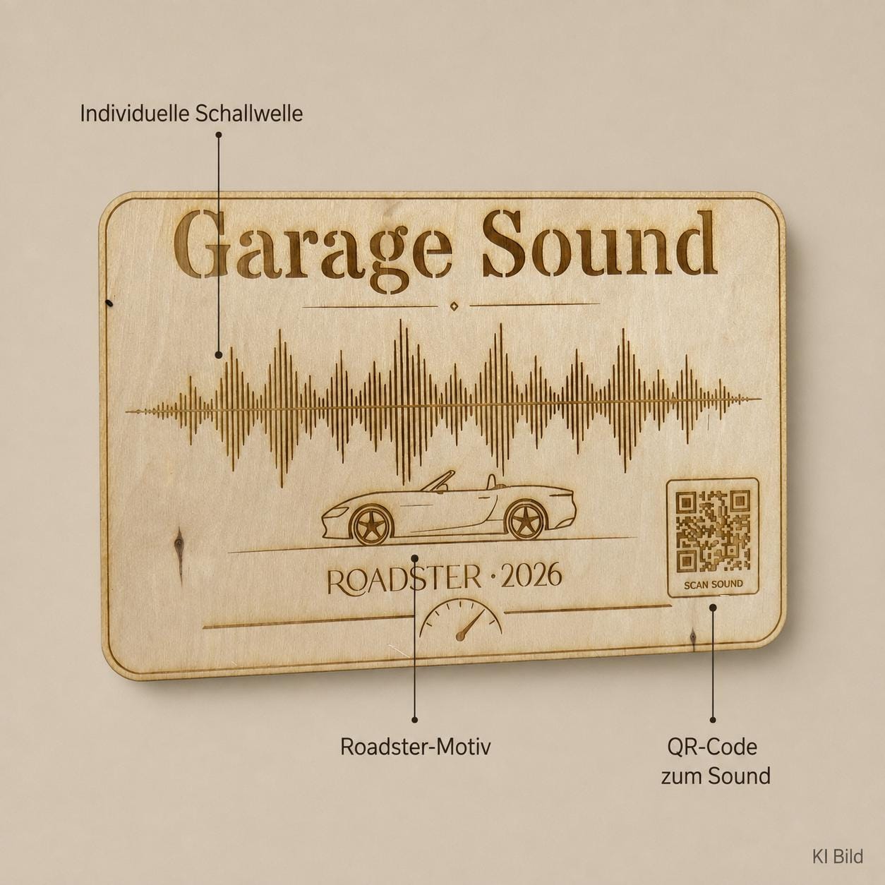 Garage Sound Display | personalisierte Motorsound Gravur mit QR-Code, DasGlueckswerk, Geschenke für Autofahrer, Signs, 