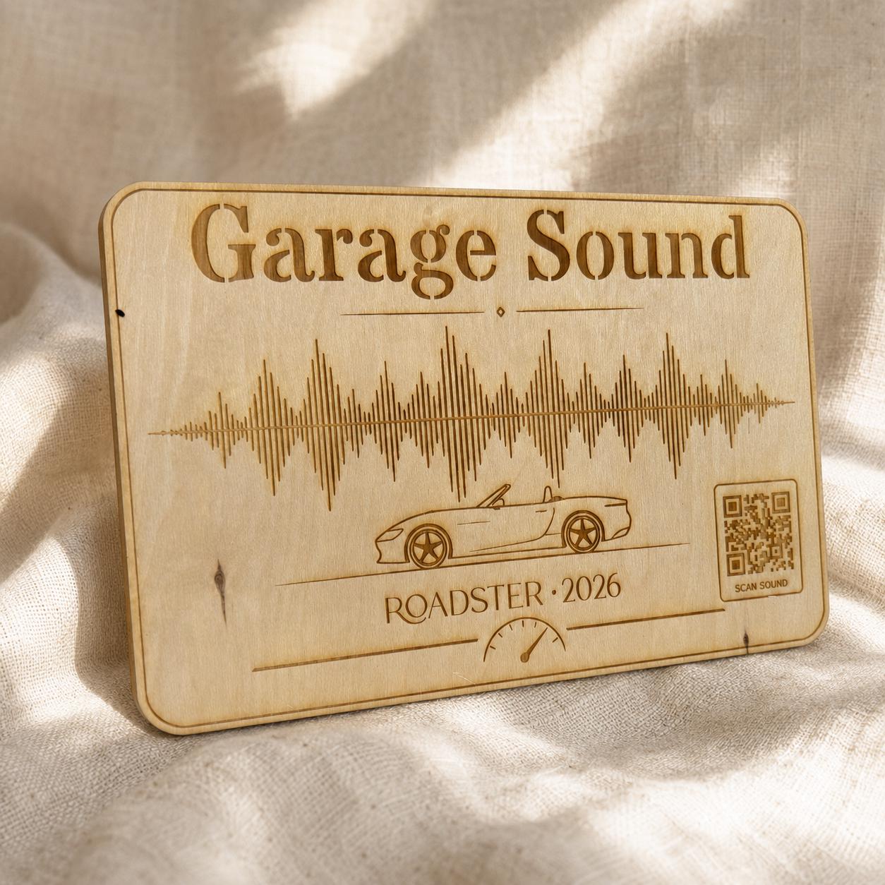 Garage Sound Display | personalisierte Motorsound Gravur mit QR-Code, DasGlueckswerk, Geschenke für Autofahrer, Signs, 