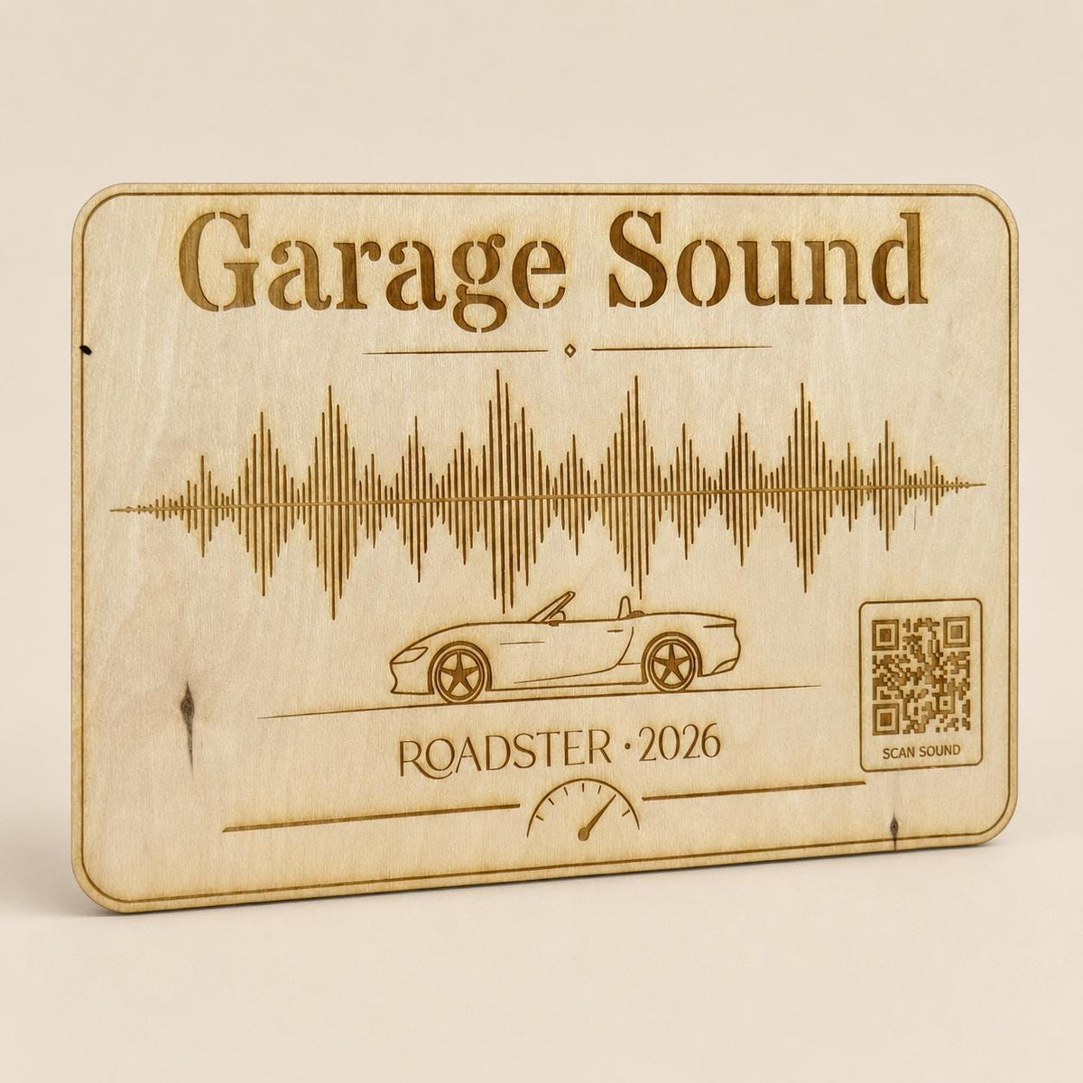 Garage Sound Display | personalisierte Motorsound Gravur mit QR-Code, DasGlueckswerk, Geschenke für Autofahrer, Signs, 